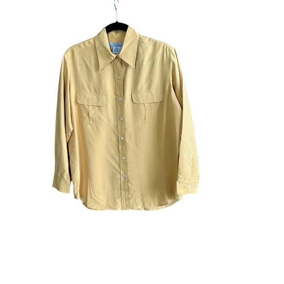 Eddie Bauer Pumpkin Orange 100% Silk Button Front Blouse Size Medium Petite - Picture 1 of 7